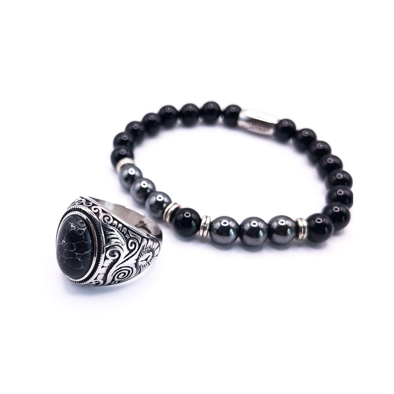 Set chevalière & bracelet - Onyx