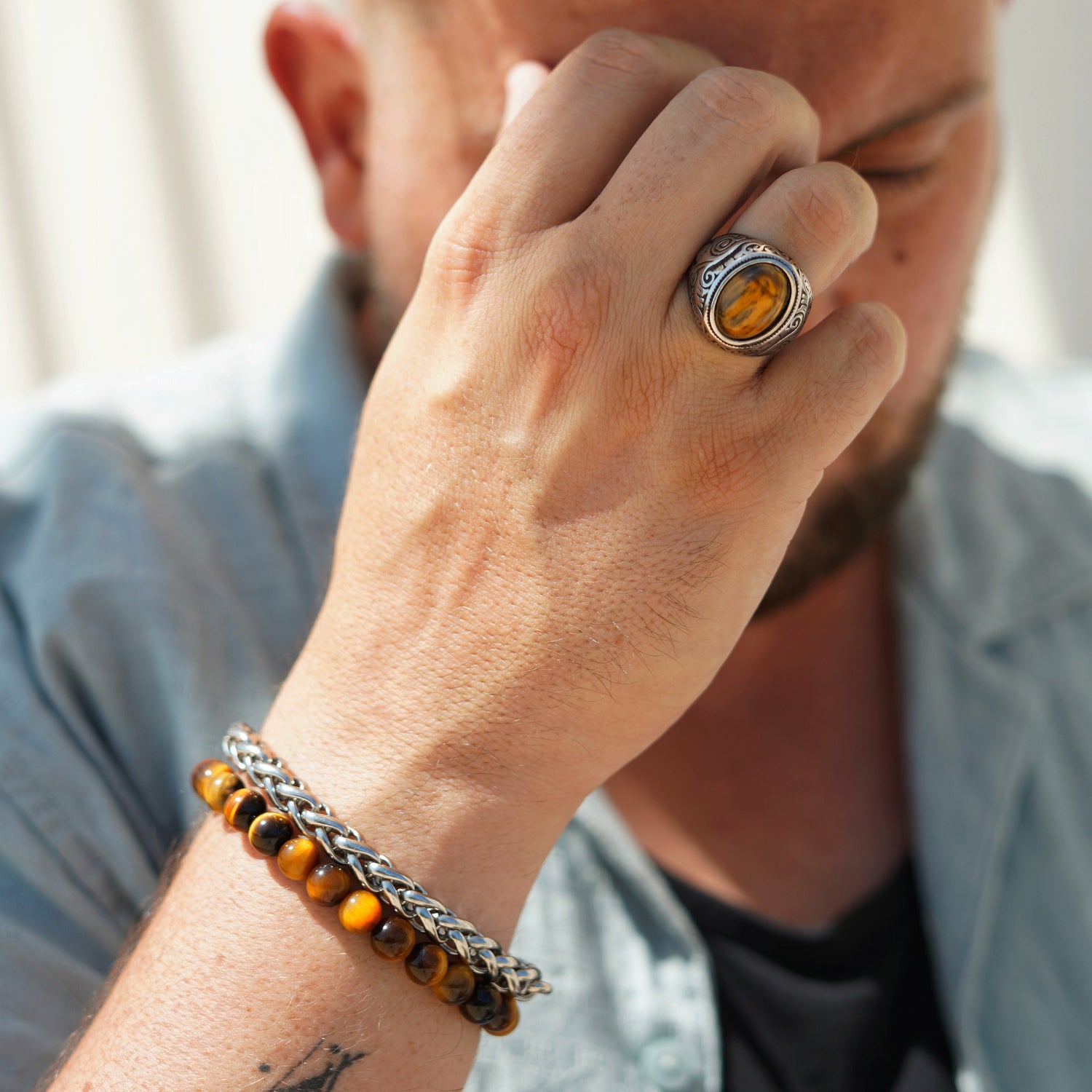 Chevalière et bracelet Shen - Oeil de tigre