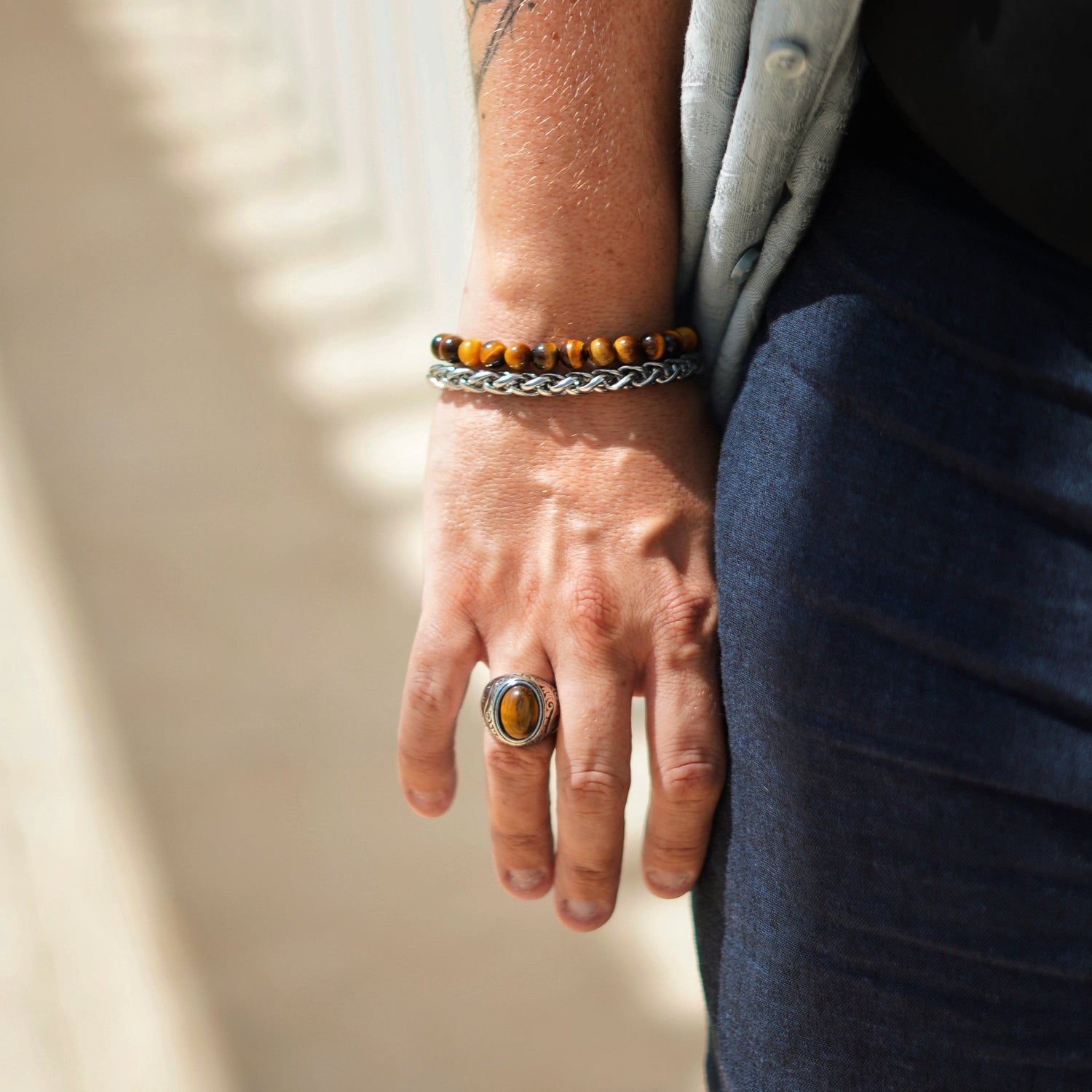Chevalière et bracelet Shen - Oeil de tigre 2